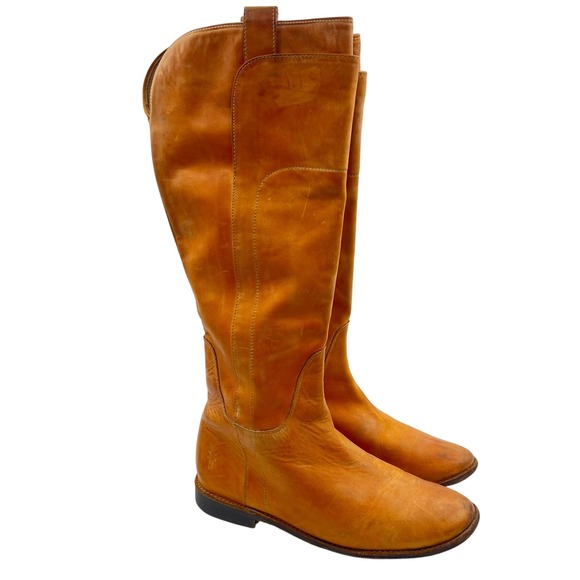 Frye Women's Paige Leather Riding Boots Tall Knee High Slip On Brown Size 7 B - Picture 1 of 9